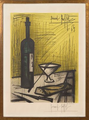 une image représentant un dessin d'une bouteille de vin et d'un verre