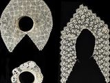 trois morceaux de dentelle blanche sur fond noir, avec la tête d'une femme
