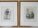 two framed pictures of a man and a woman sitting on a couch