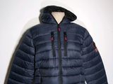 the jacket is blue and has a hood on it
