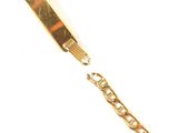 a gold bracelet with a chain on a white background