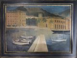 une image d'une peinture de bateaux dans un port