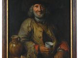 une peinture à l'huile représentant un homme tenant une tasse à la main