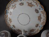 a plate with a cup and saucer sitting on a table