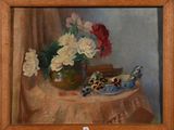 une peinture de fleurs dans un vase sur une table