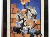 painting of a group of cats playing with a box on top of a pile of boxes