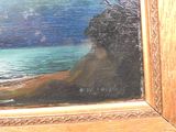 a picture of a painting of a man on the beach