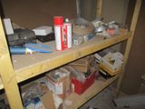 a shelf with various items on it in a room