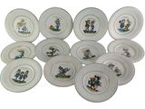many plates with cartoon characters on them on a white surface