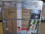 a metal cage with a bunch of boxes in it
