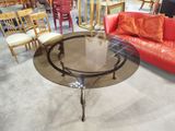 a glass table with a glass top in a room