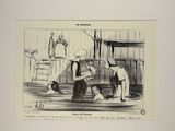 drawing of a woman and two children in a room with a ladder