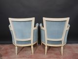 pair of french style armchairs with blue velvet upholstered seats
