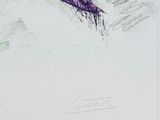 drawing of a purple umbrella on a white surface with a blue sky in the background