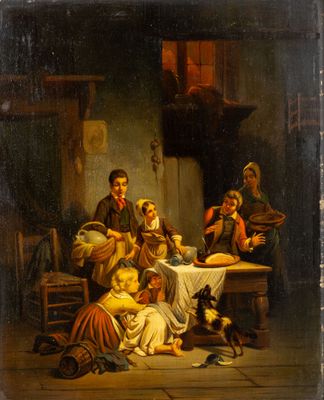 une image représentant un tableau où l'on voit une famille réunie autour d'une table