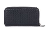 a black leather wallet with a zipper closure