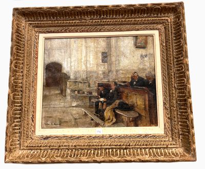 JULES RENE HERVE Huile sur toile « A l’église » H 38,5 X 48c…