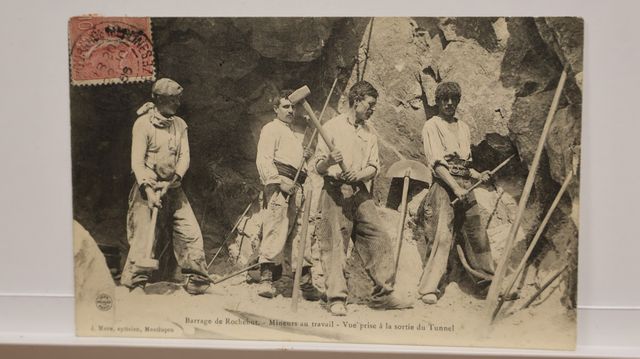 Barrage de Rochebut : Mineurs au travail. Ed. J.Moro. T.B.E.