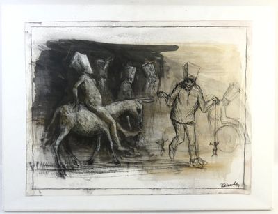 dessin représentant un homme à cheval à côté d'un autre homme à cheval