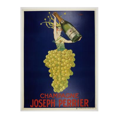 a painting of a woman holding a bottle of wine over a bunch of grapes