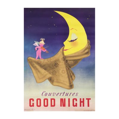 an image of a poster advertising a good night with a woman on the moon