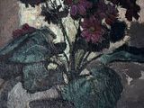 un tableau représentant une plante en pot posée sur une table