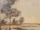 an image of a painting of a landscape with a tree in the foreground