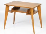 an image of a small wooden table with a shelf underneath it