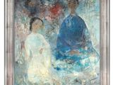 an image of a painting of a woman and a man sitting on a bench