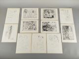 plusieurs dessins représentant des personnes et des animaux sur le mur d'une pièce
