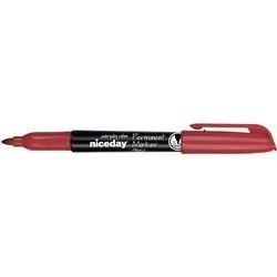 a close up of a red pen on a white background