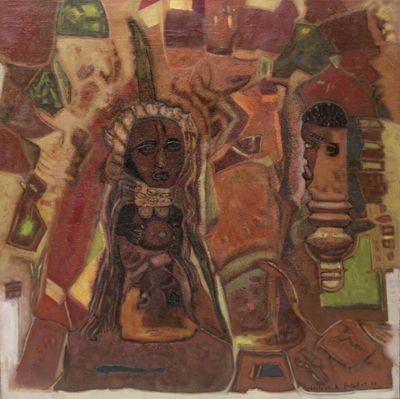 une image représentant un tableau où figurent une femme et deux hommes