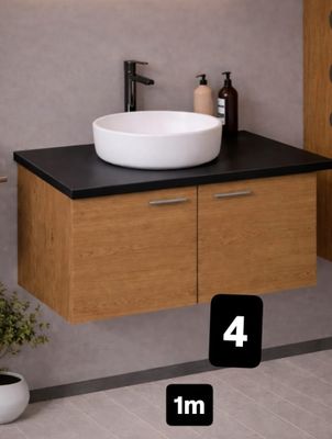 Ensemble meuble de salle de bain 100 cm OSKAB – Chêne Okra a…