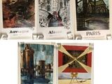 quatre cartes postales représentant diverses peintures d'une ville et d'une église