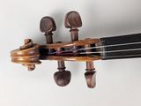 a close up of a violin that is on a wall
