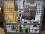 a cart with a bunch of items on it in a warehouse