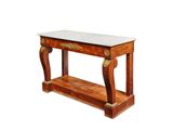 an image of a wooden table with a marble top on a white background