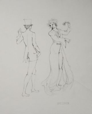 dessin représentant un homme et une femme en tenue de cérémonie