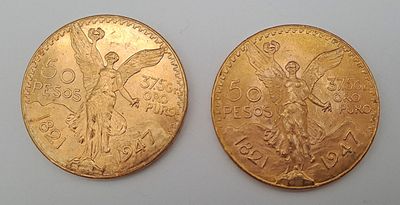 deux pièces d'or, dont l'une représente un ange et l'autre une femme