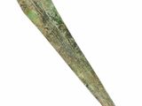 an old metal object with a long blade on a white background