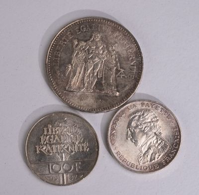 1 piece de 50 Francs argent Hercule et deux pieces de 100 fr…