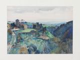an image of a painting of a view of a city from a hill