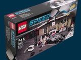 a box with a lego speed racing set inside of it
