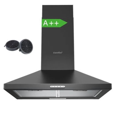 a + + chimney hood with a black cover and a green arrow