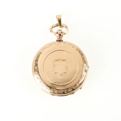 Montre de col en or guilloché et gravé de fleurs et d'un car… - Photo 1