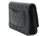 black quilted purse with chain strap and flap closure