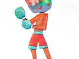 a colorful figurine of a man with boxing gloves