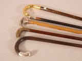 four different types of walking canes lined up on a white surface