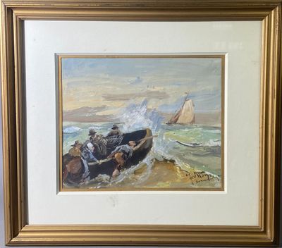 une image représentant un tableau où l'on voit des personnes dans un bateau sur l'eau