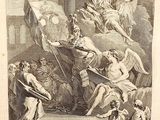 a drawing of a scene in a book with angels and demons